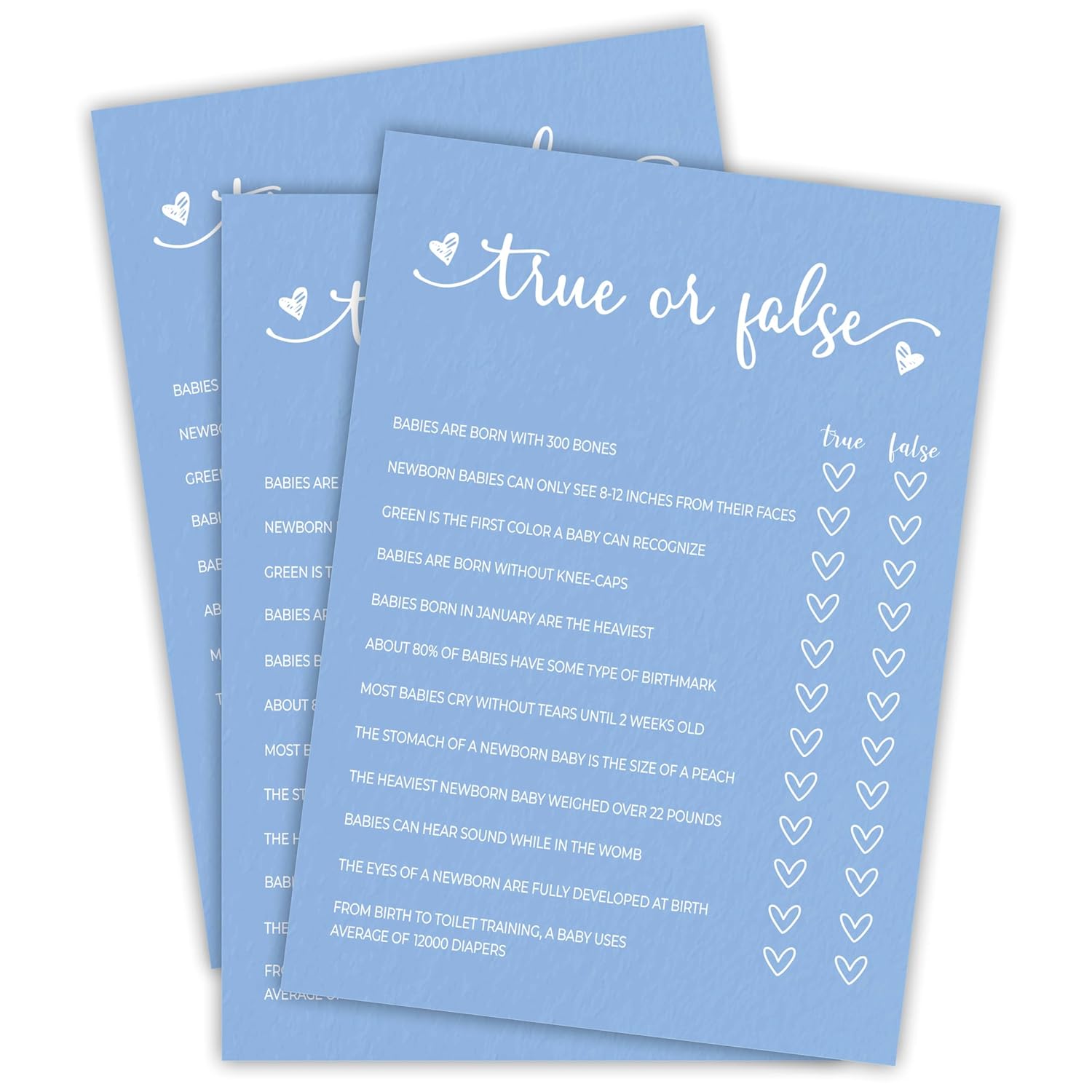 Baby Shower Games, True Or False, Double-Sided Filling Blue Minimalism Game Cards, Funny Baby Shower Games, Baby Shower Party Supplies & Decorations, 30 Game Cards & 1 Answer Card -B07