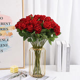 Wine Red Fake Roses Artificial Flowers 10 Pcs Real Touch Silk Faux Roses With Long Stems For Home Wedding Hotel Office Centerpiece Decor