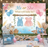 Boho Gender Reveal Backdrop 7x5ft,He or She Gender Reveal Photo Background