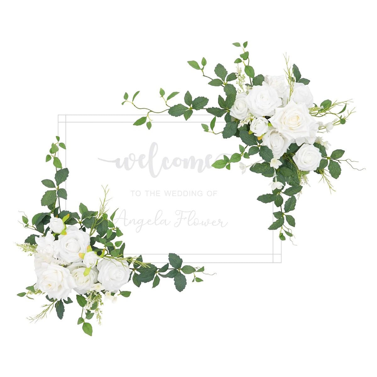 2Pcs White Green Mint Leaves Deluxe Welcome Sign Artificial Flowers Wedding Backdrop Garland Hanging Floral Arrangements For Ceremony Reception Entryway Board Sweetheart Table