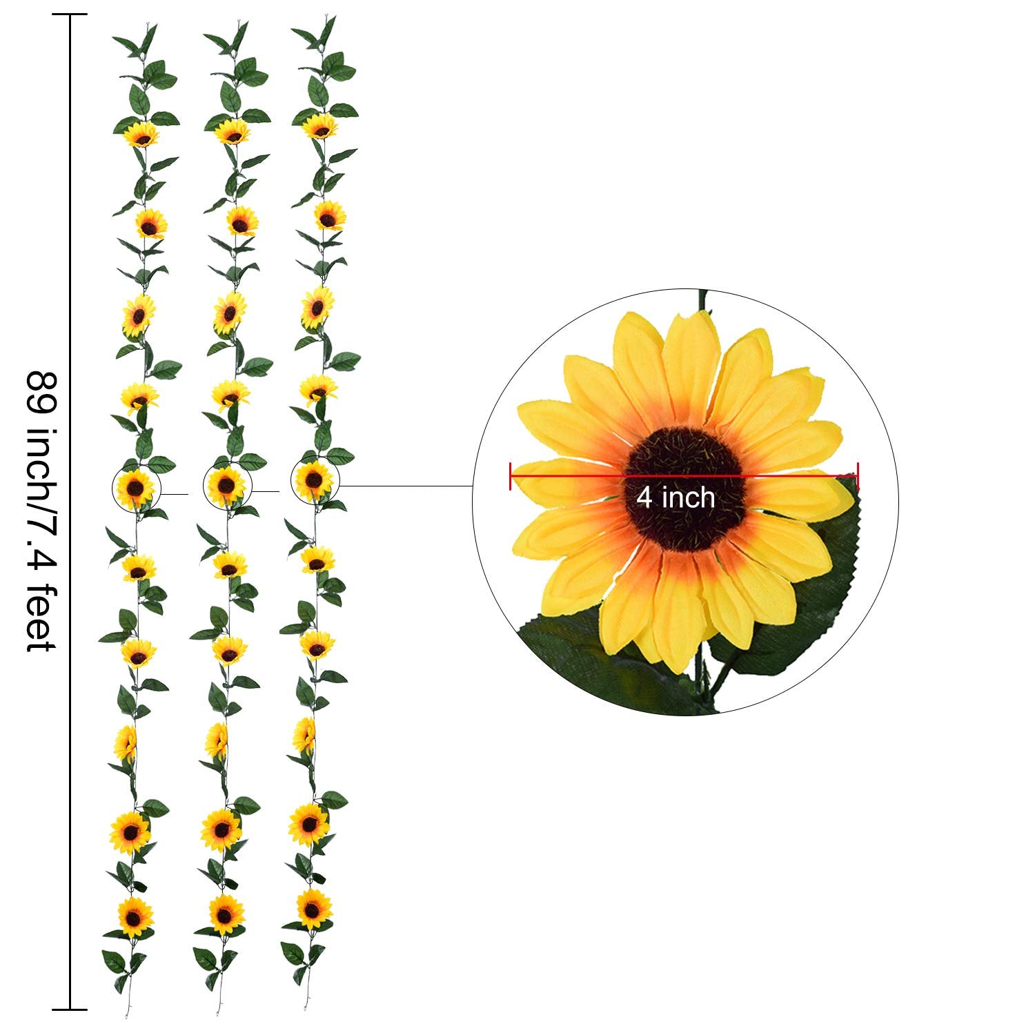 3 Pack Artificial Sunflower Garland Silk Sunflower Vine Artificial Flowers With Green Leaves For Wedding Table Home Decor