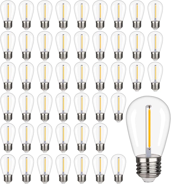 48 Pack S14 LED String Light Bulbs 1W Shatterproof Outdoor Replacement Bulbs E26 Base