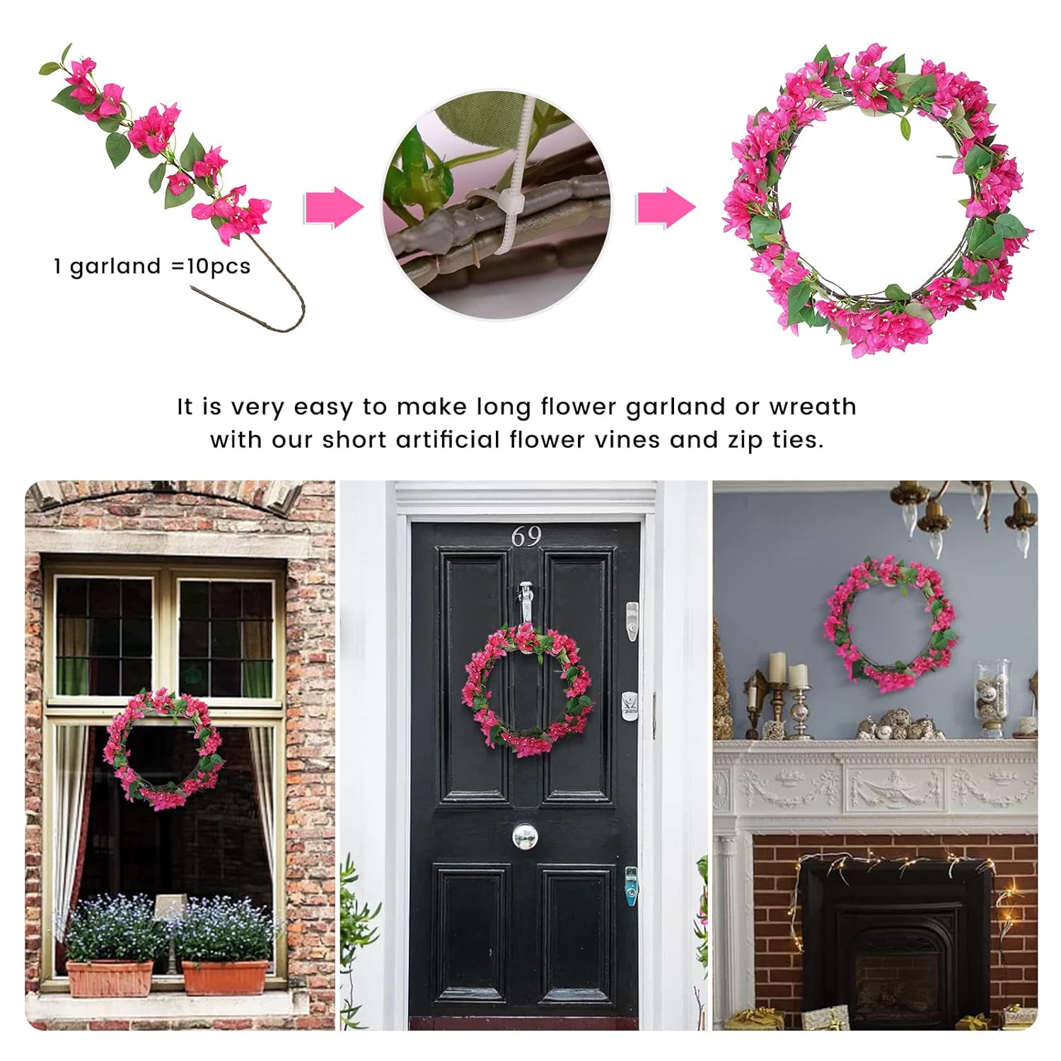 10 Pcs Artificial Flowers Silk Bougainvillea Branches Faux Artificial Bougainvillea Floral Stems 31" Long Plant Branches For Wedding Centerpieces Home Office Decoration Table Runner