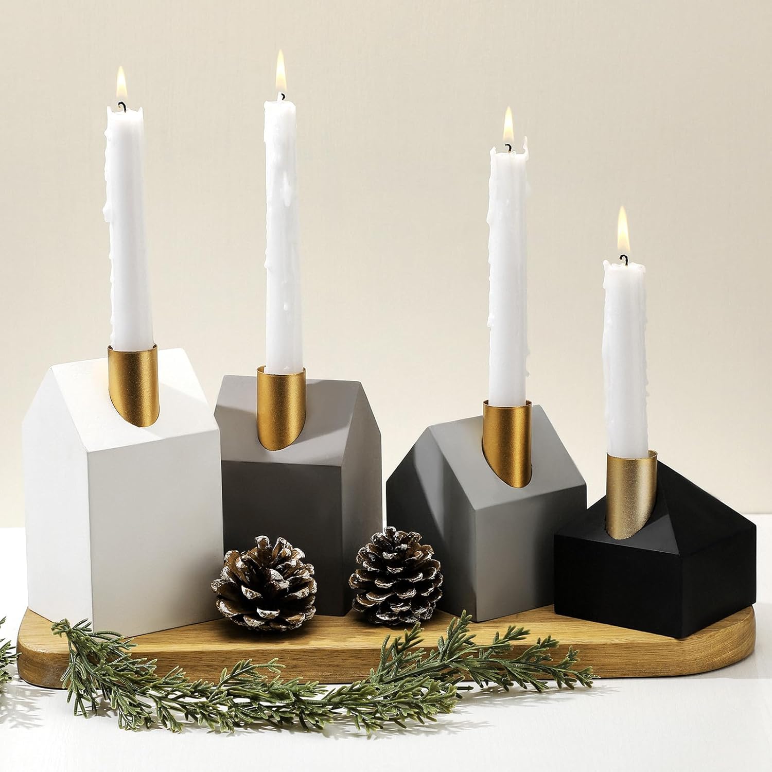 4 Pcs Christmas Wood Advent Candle Holders, Wooden Wreath Candlestick Holders For Advent Xmas Table Centerpiece Home Decor, Different Heights 3.54 Inch, 4.33 Inch, 5.12 Inch, And 5.91 Inch