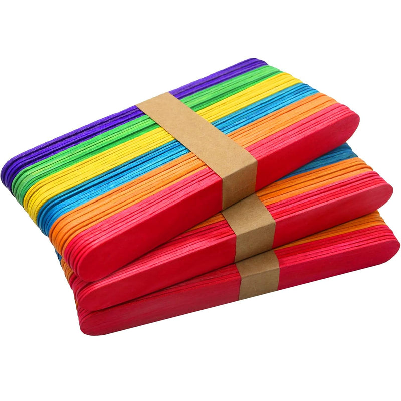 120 Pcs 6” Colored Jumbo Wooden Craft Sticks, Rainbow Wooden Popsicle Sticks,