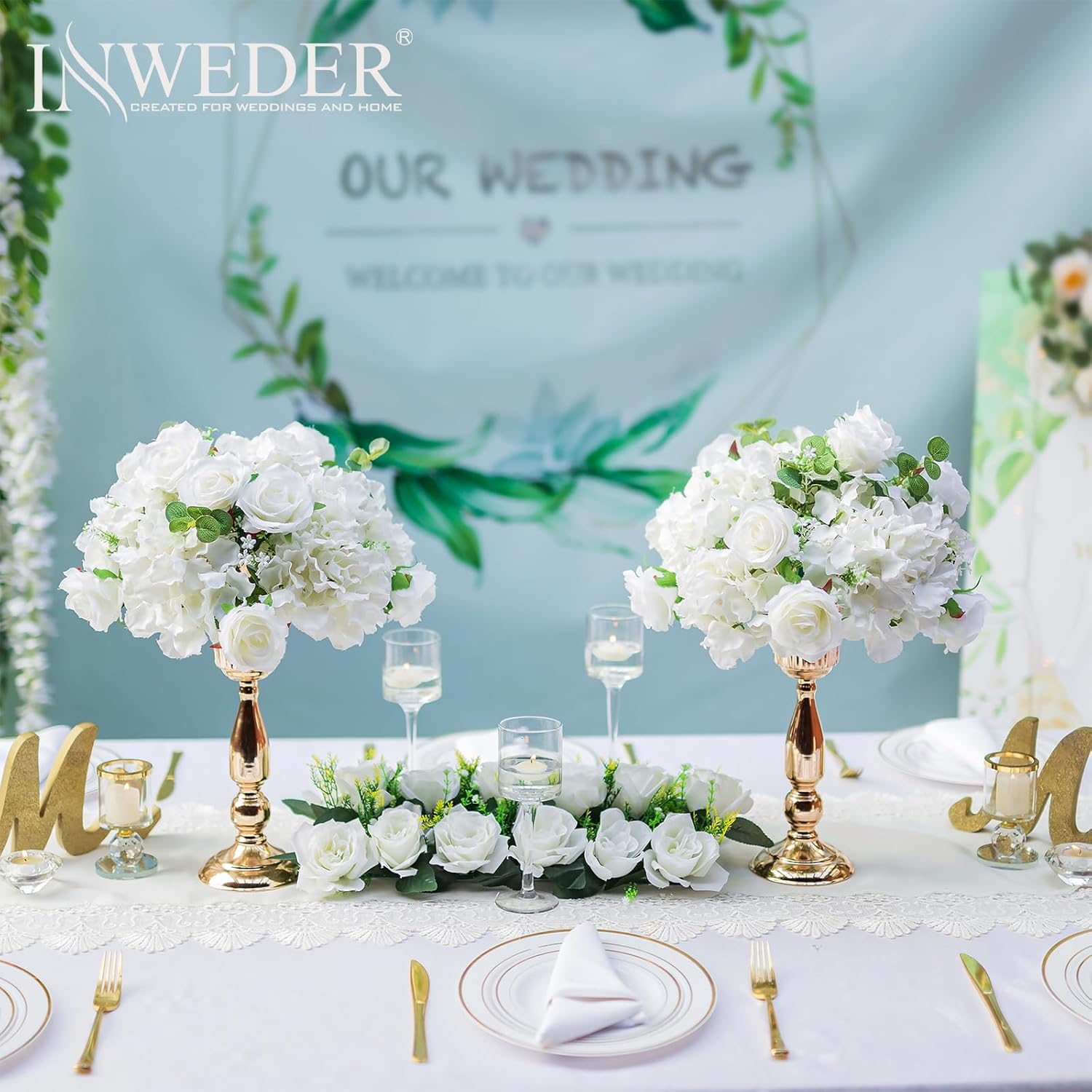 White Flowers Balls For Centerpieces: 2 Pcs 14.2" Diam Flower Centerpieces For Tables In Wedding Reception Decorations Arrangement For Party Celebration Planners