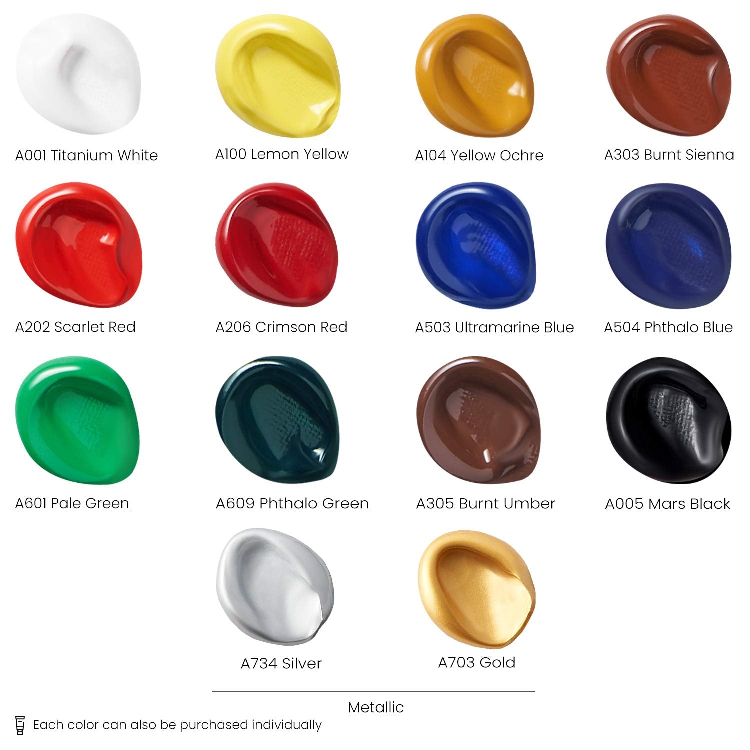 Acrylic Paint Set Of 14 Colors, 4.06 Ounce Tubes, Non- Acrylic Artist Paints. Art Supplies For Painting