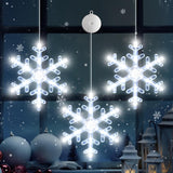 3Pcs Christmas Window Lights Decorations With Timer, Battery Powered Christmas Hanging White Lighted Snowflake Shaped Le