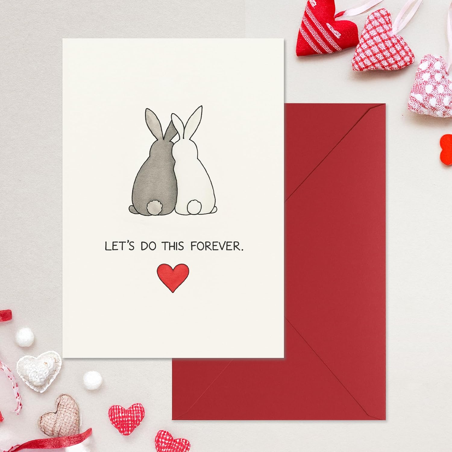 Romantic Valentines Day Card With Envelopes - Sweetest Day Cards For Him And Her - Anniversary Card For Husband, Wife, Fiance, Boyfriend, Girlfriend - Bunny Birthday Card Gift 5X7 Inch