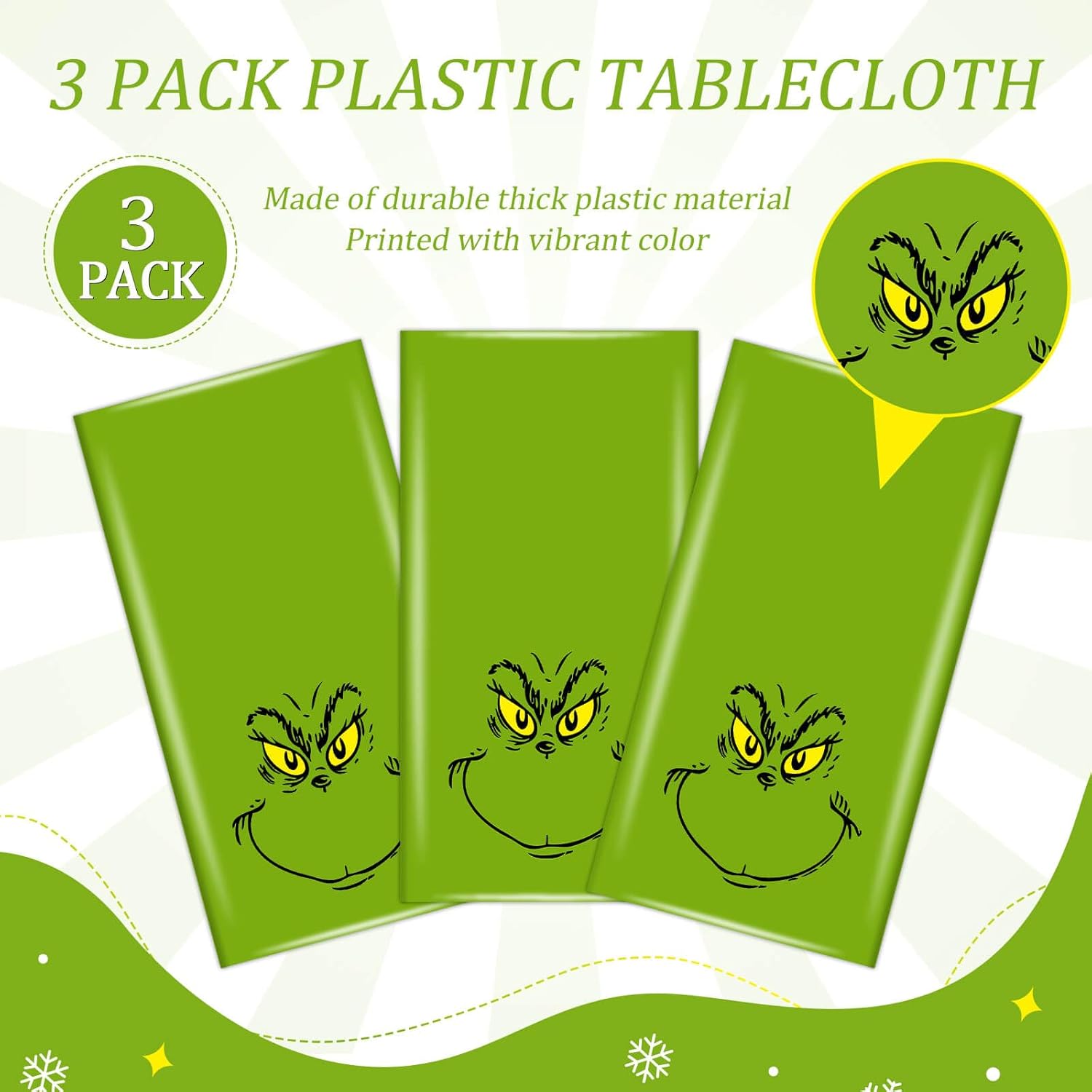 3 Packs Merry Grinchmas Tablecloths 54 X 108 Inch Whoville Christmas Xmas Winter Holiday Season Plastic Table Cover For Funny Cartoon Character Party Decoration