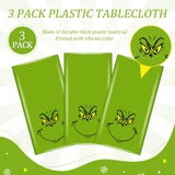 3 Packs Merry Grinchmas Tablecloths 54 X 108 Inch Whoville Christmas Xmas Winter Holiday Season Plastic Table Cover For Funny Cartoon Character Party Decoration