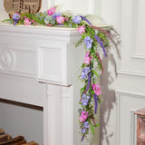 2 Pack 6 Ft Artificial Flower Garland With Lilac And Lavender Purple Pink Flower Fake Wisteria Vines Summer Greenery Eucalyptus Garland For Wedding Mantle Porch Stair Table Indoor Decor