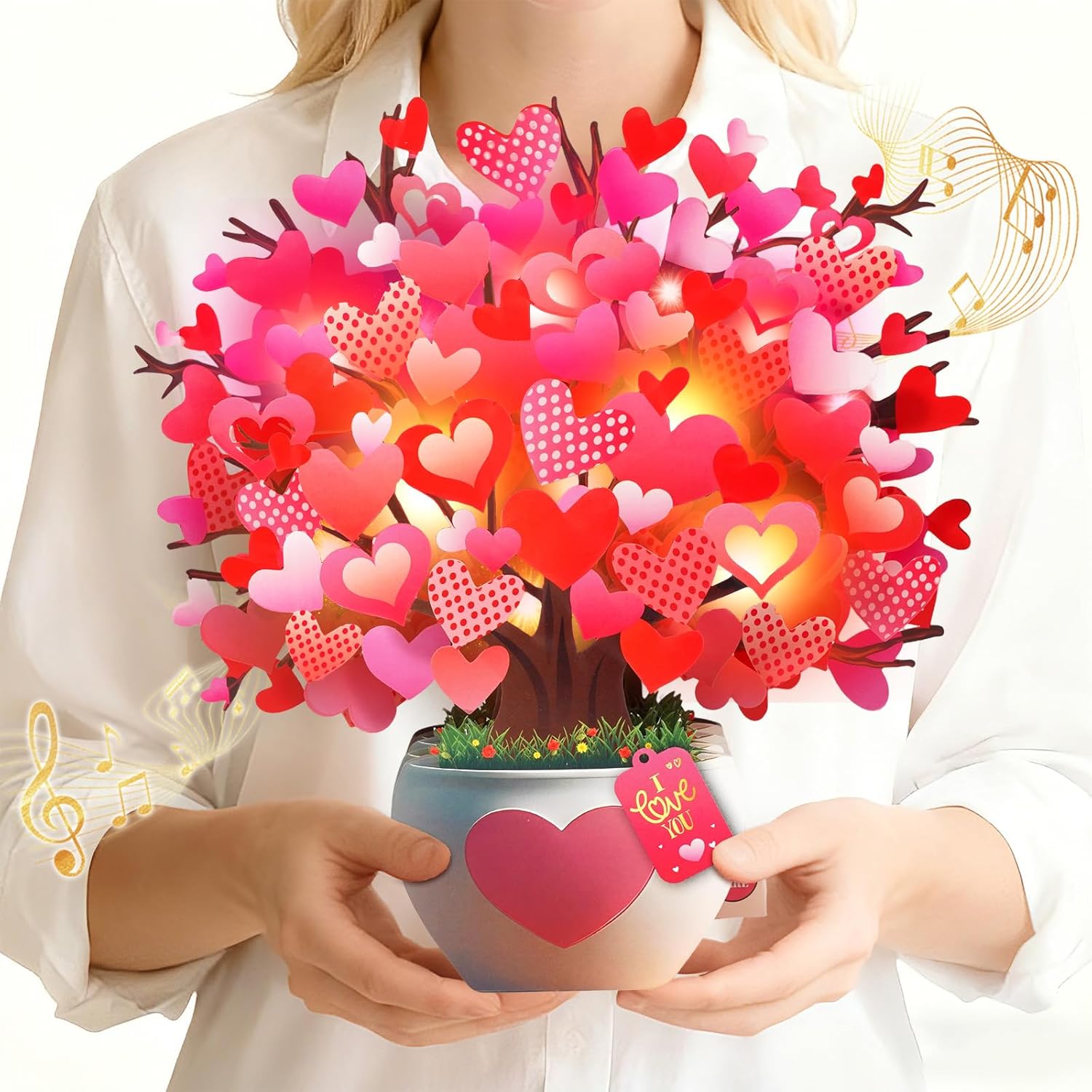 Valentine’S Day Cards, Card With Music And Lights, Tree Of Hearts Bouquet 3D Card For Women Mom Wife