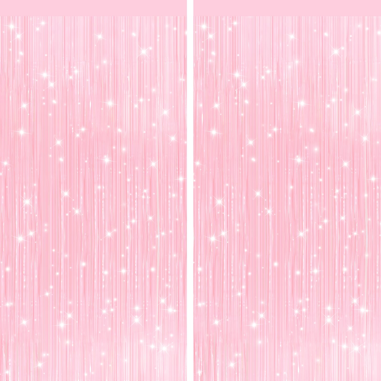 2Pack Pastel Pink Foil Fringe Tinsel Curtains, Pink Backdrop Streamers