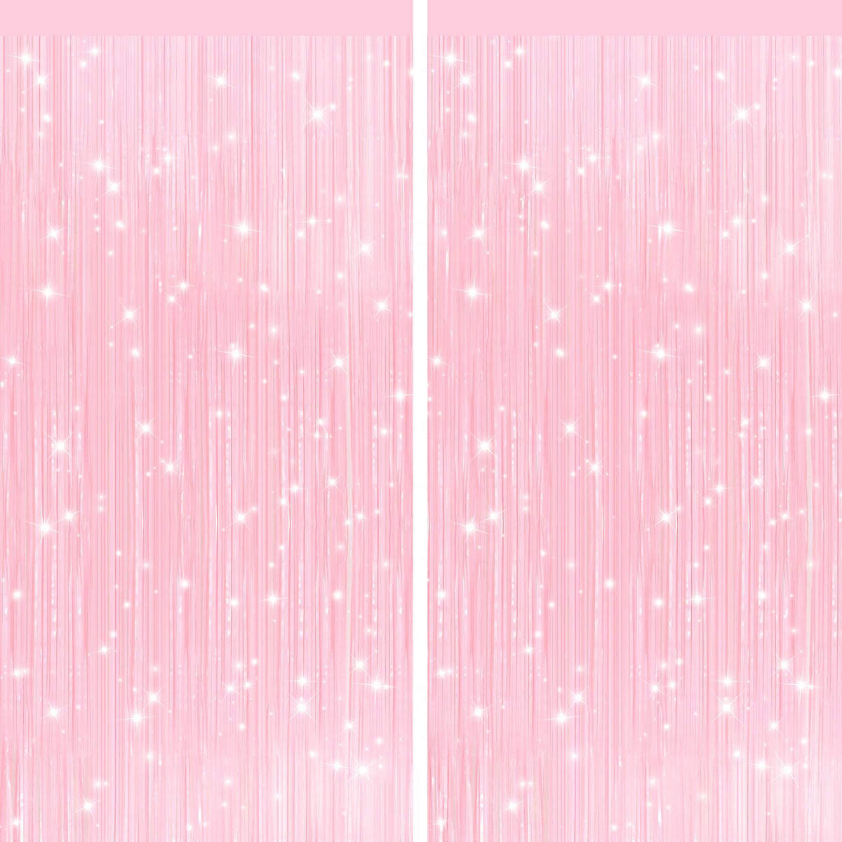 2Pack Pastel Pink Foil Fringe Tinsel Curtains, Pink Backdrop Streamers