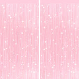 2Pack Pastel Pink Foil Fringe Tinsel Curtains, Pink Backdrop Streamers