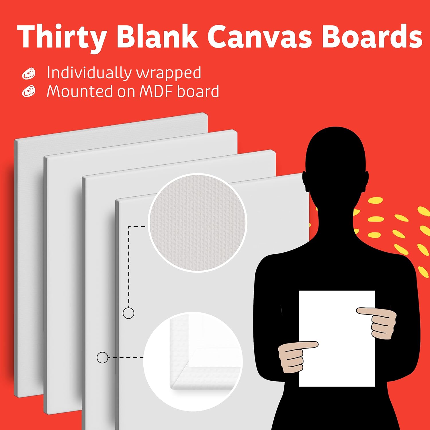 Canvases For Painting - Pack Of 30, 8 X 10 Inch Blank White Canvas Boards - 100% Cotton Art Panels For Oil, Acrylic & Watercolor Paint