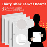 Canvases For Painting - Pack Of 30, 8 X 10 Inch Blank White Canvas Boards - 100% Cotton Art Panels For Oil, Acrylic & Watercolor Paint