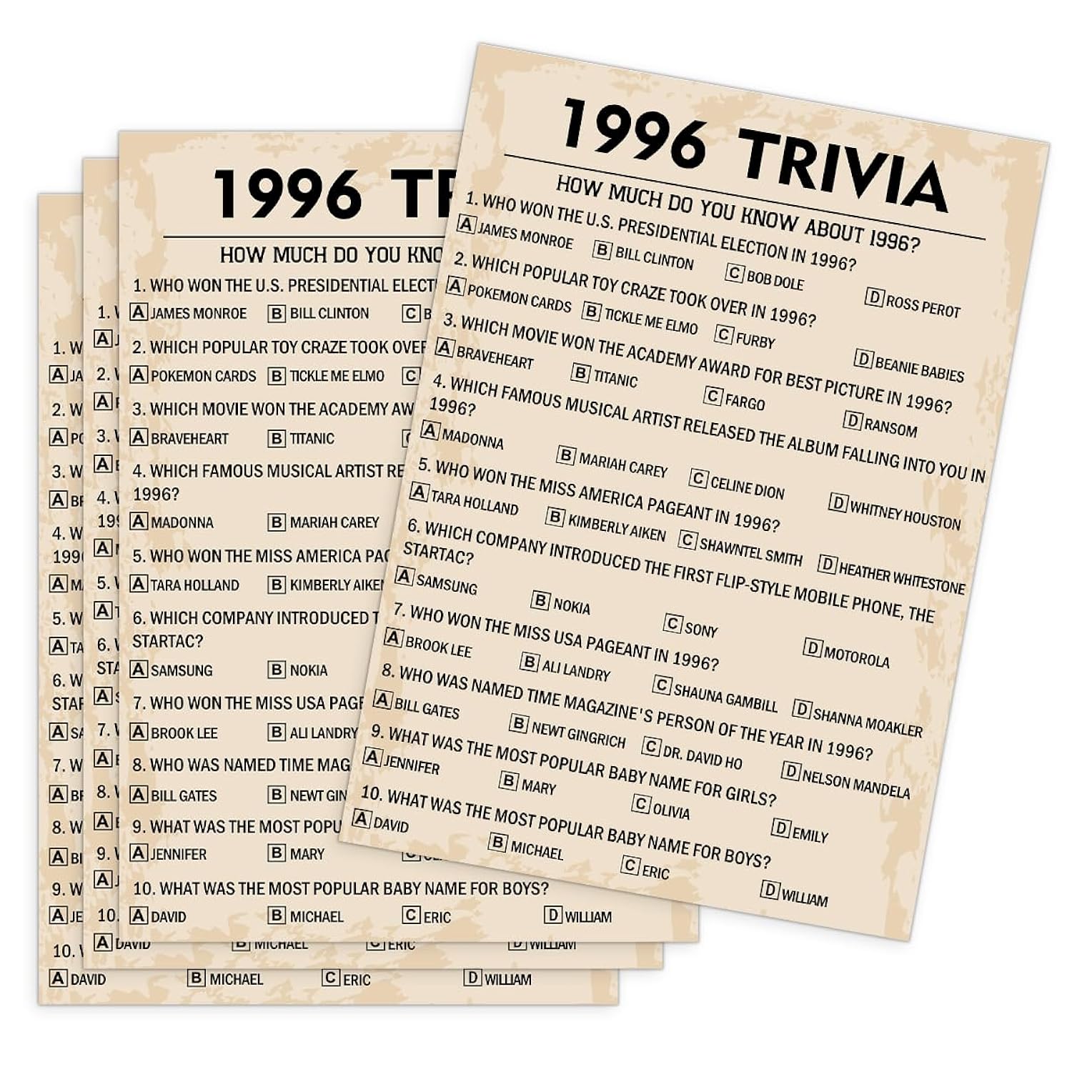 30Th Birthday Party Games, 1996 Trivia Games, Birthday Party Supplies For Adults, Fun 1996S Party Game?Pack Of 30 Cards