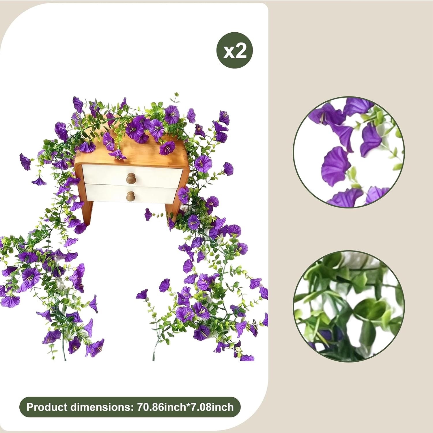 Hanging Faux Flowers Outdoor 2 Pcs 5.9 Ft/Piece Purple Morning Glory Fake Vines, Wedding Arch Decor, Uv Resistant Artificial Plastic Flowers Used For Ceremonial Decoration