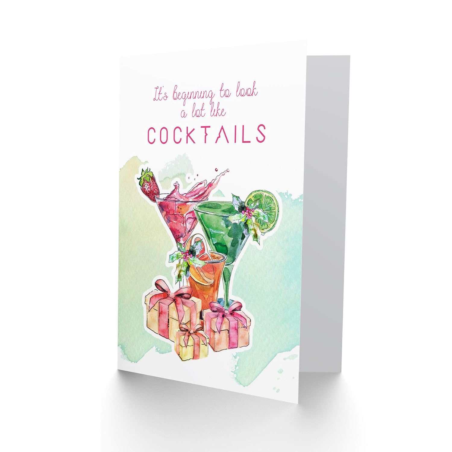 Cocktails - Funny Adult Alcohol Christmas Sealed Greeting Card Plus Envelope Blank Inside