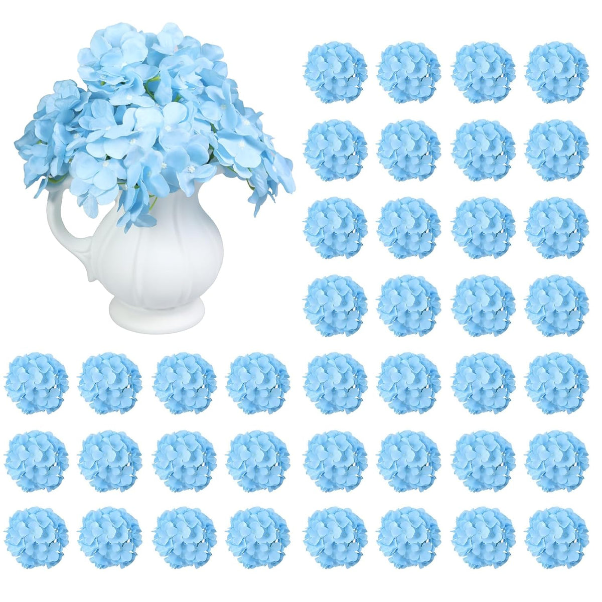 40Pcs Artificial Flowers Fake Hydrangea Flowers Heads Full Faux Silk Flowers With Stems For Wedding Home Party Kitchen Indoor Baby Shower Decoration(Blue)