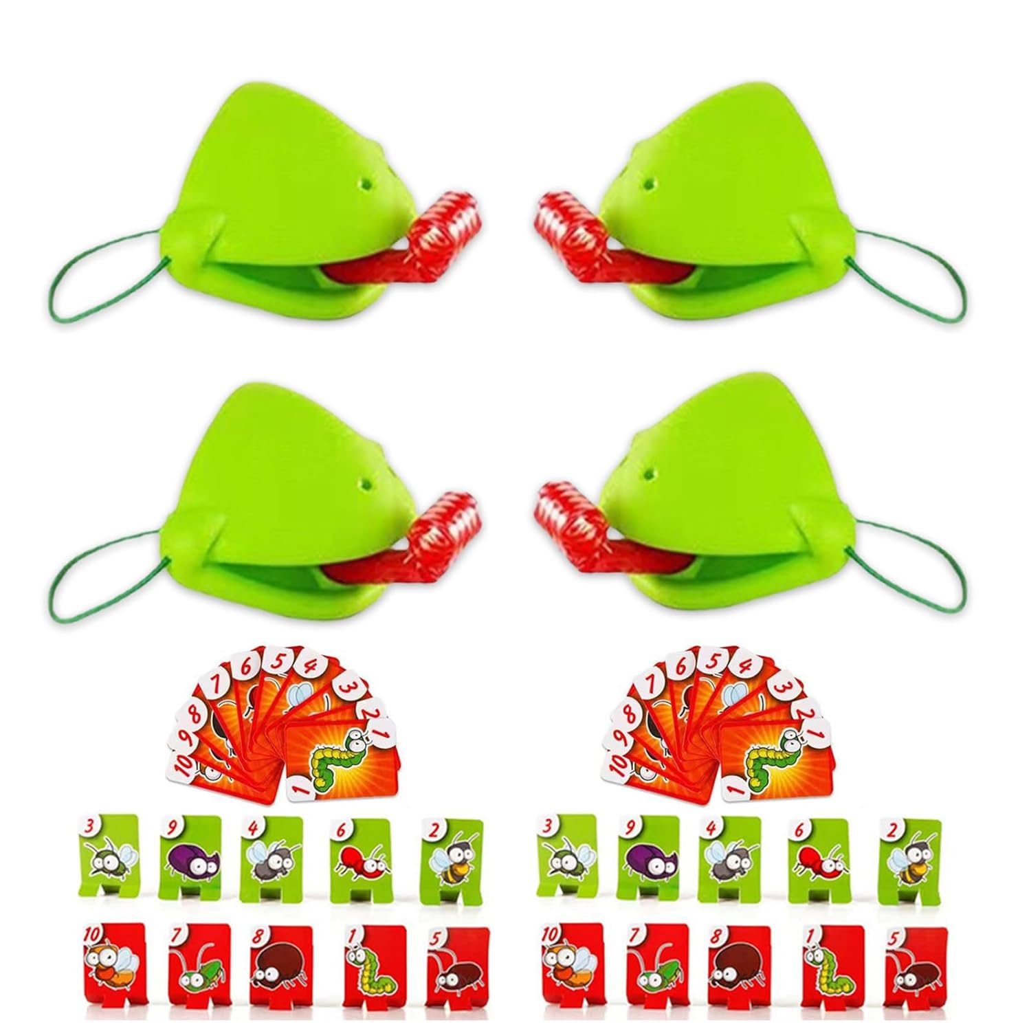 Chameleon Tongue Shooting Game, Funny Chameleon Tongue Shooter Toy With Frog Face Masks, Multiplayer Party Game For Kids With Blowing Tongue And Insect Card Targets For Family Fun & Gifts (Green-4Pcs)