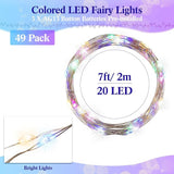 50 Pack Battery Operated Rainbow Fairy Lights 7FT 20 LED String Lights 3 Modes Waterproof Twinkle Lights for DIY Wedding Party Decor