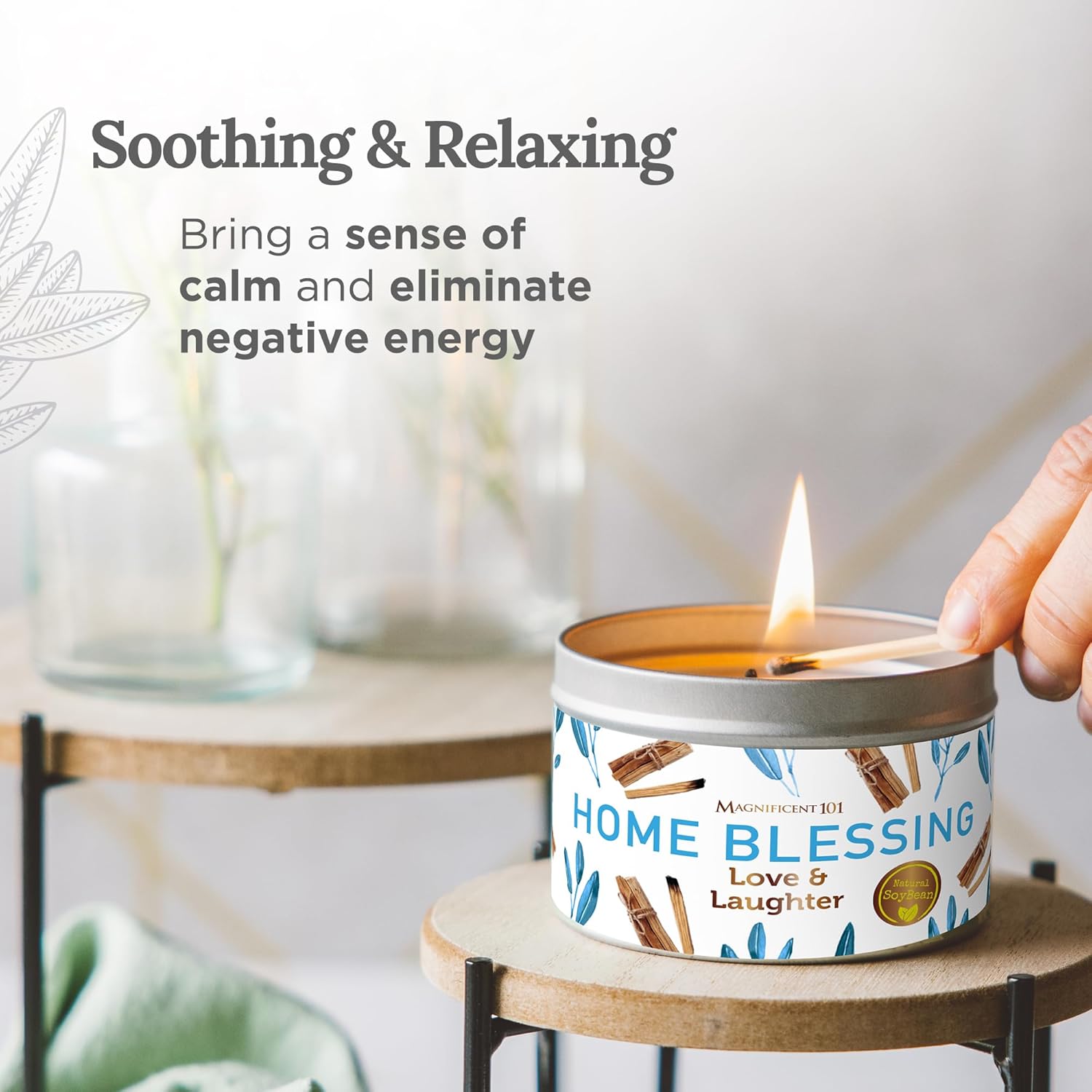 Long-Lasting Home Blessing - Love & Laughter Aromatherapy Smudge Candle - 6 Oz - 35-Hour Burn - Soy Wax, Sage, Bergamot & Sandalwood - Meditation & Manifestation - Sage Candle