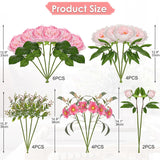 Artificial Peony Flower Stems 2 Pack (20Pcs) Hot Pink Faux Peonies & Daisies Silk Flowers 15.3" Realistic Fake Flowers For Vase Centerpiece Wedding Diy Bridal Bouquet Party Home Decor
