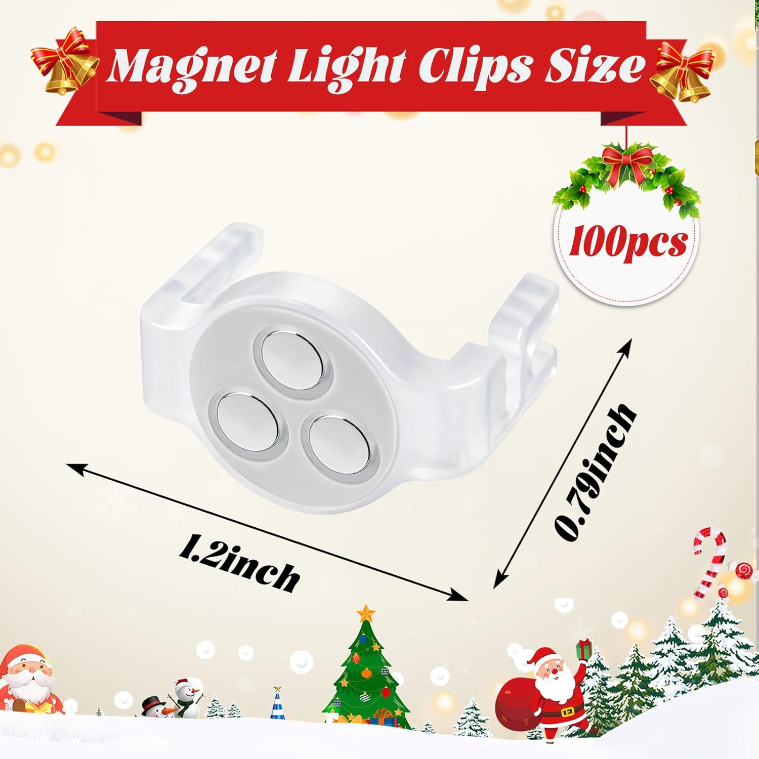 100 Pack C9 Magnetic Christmas Light Clips, Extra Strong Magnetic Clips Hooks For Christmas Lights, Magnet Christmas Light Clips For C9 C7 Sockets Metal Roof Gutters Outside Patio Holiday Lighting