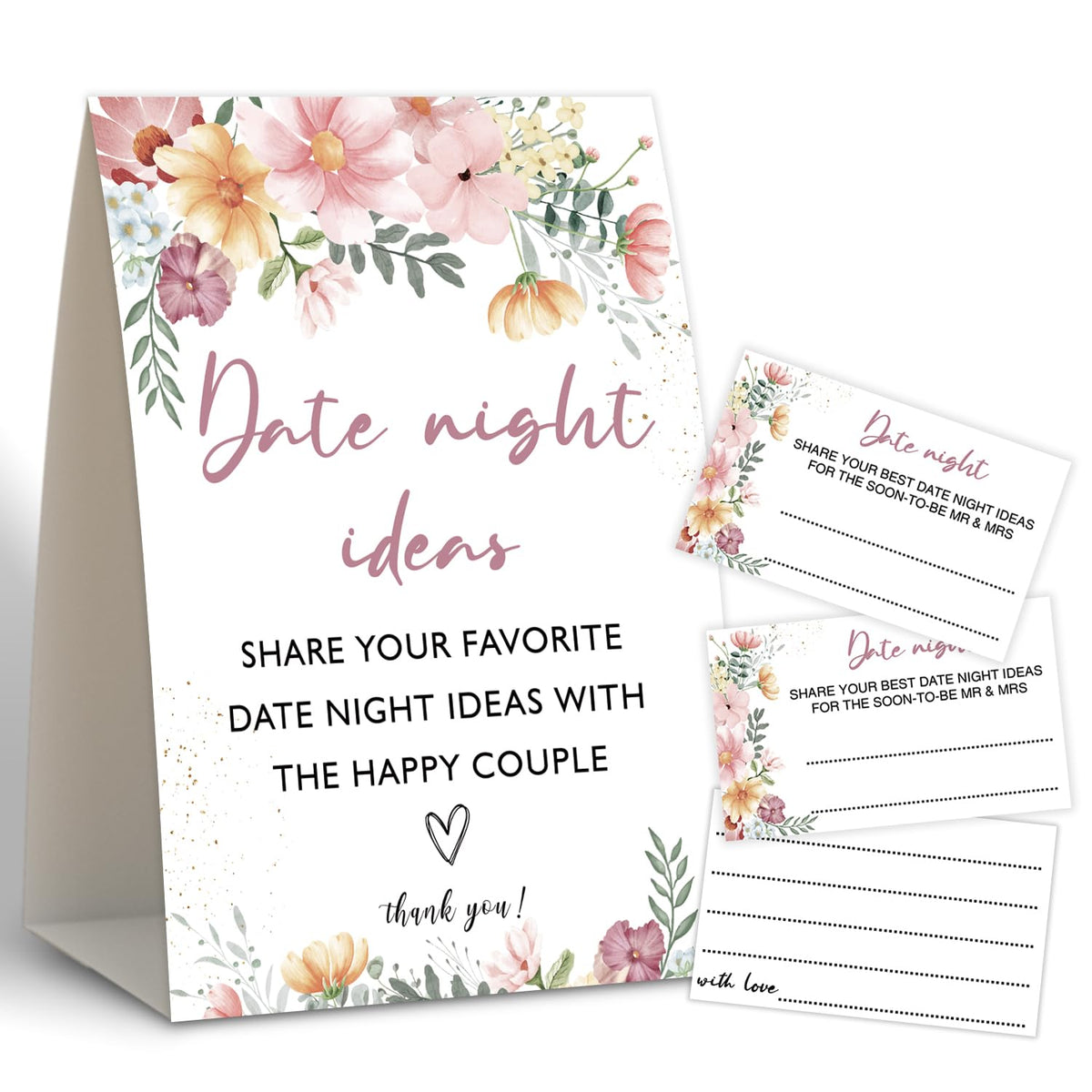 Boho Bridal Shower Decorations,Date Night Games,Date Night Ideas,Wedding Shower Game,Rustic Bridal Shower Decorations,Popular Bridal Shower Game,Set Including 1 Sign And 50 Date Night Ideas Cards-06