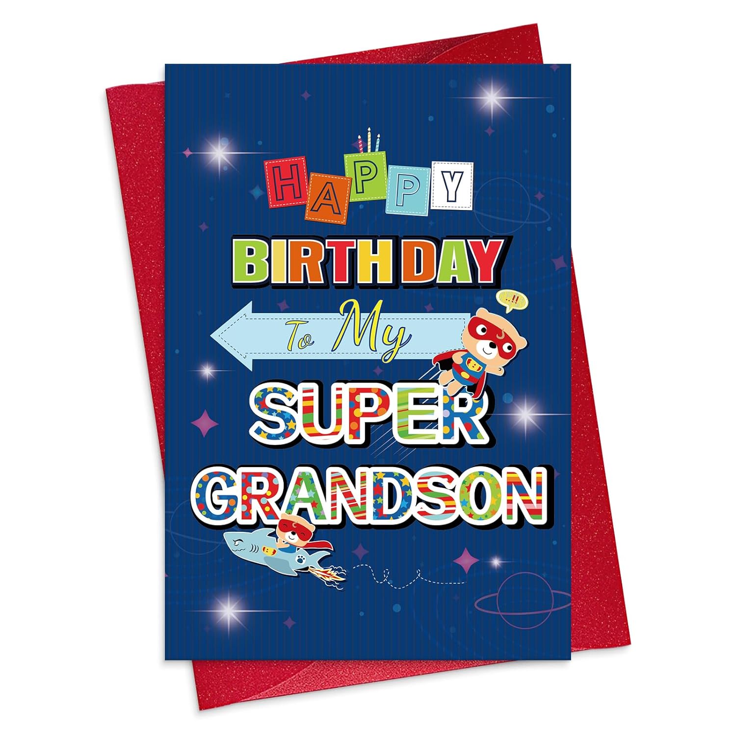 Grandson Birthday Card - 5.5"X8" Birthday Gift With Envelope For Young Men Super Grandson Funny Card From Grandma Grandpa Grandparents