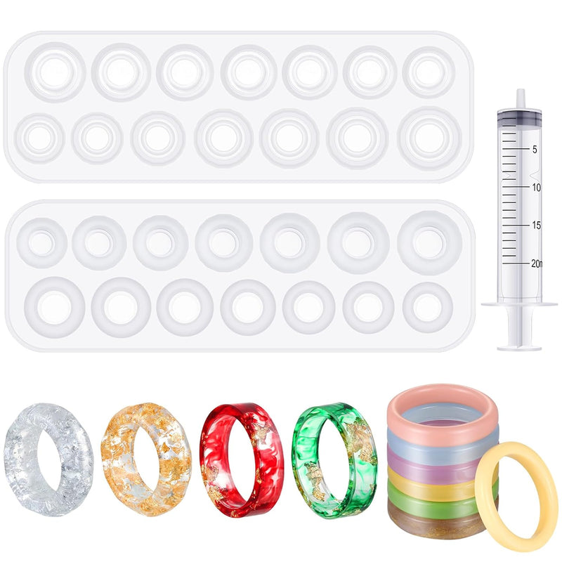 2 Pieces Resin Silicone Ring Molds 14 Sizes Ring Circle Jewelry Casting Molds With Syringe In 20 Ml For Diy Craft Making