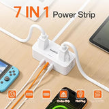 Flat Plug Power Strip 4 Outlets 4 USB Ports 2 Pack 3.3FT Extension Cord Travel Cruise Essentials White