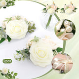 2 Pcs Wrist Corsage For Wedding Light Champagne Wrist Flower Bridal Wristband Flowers Corsages For Women Girls Mother Of Bride Prom Anniversary Party Decorations