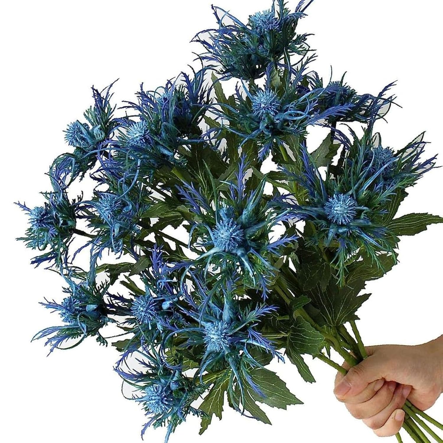 8 Stems Artificial Thistle Flowers 8 Branch Real Touch Blue Thistle Decor 26 Inch Real Size Rustic Spray Eryngium Sea Holly For Wedding Bouquet Centerpiece