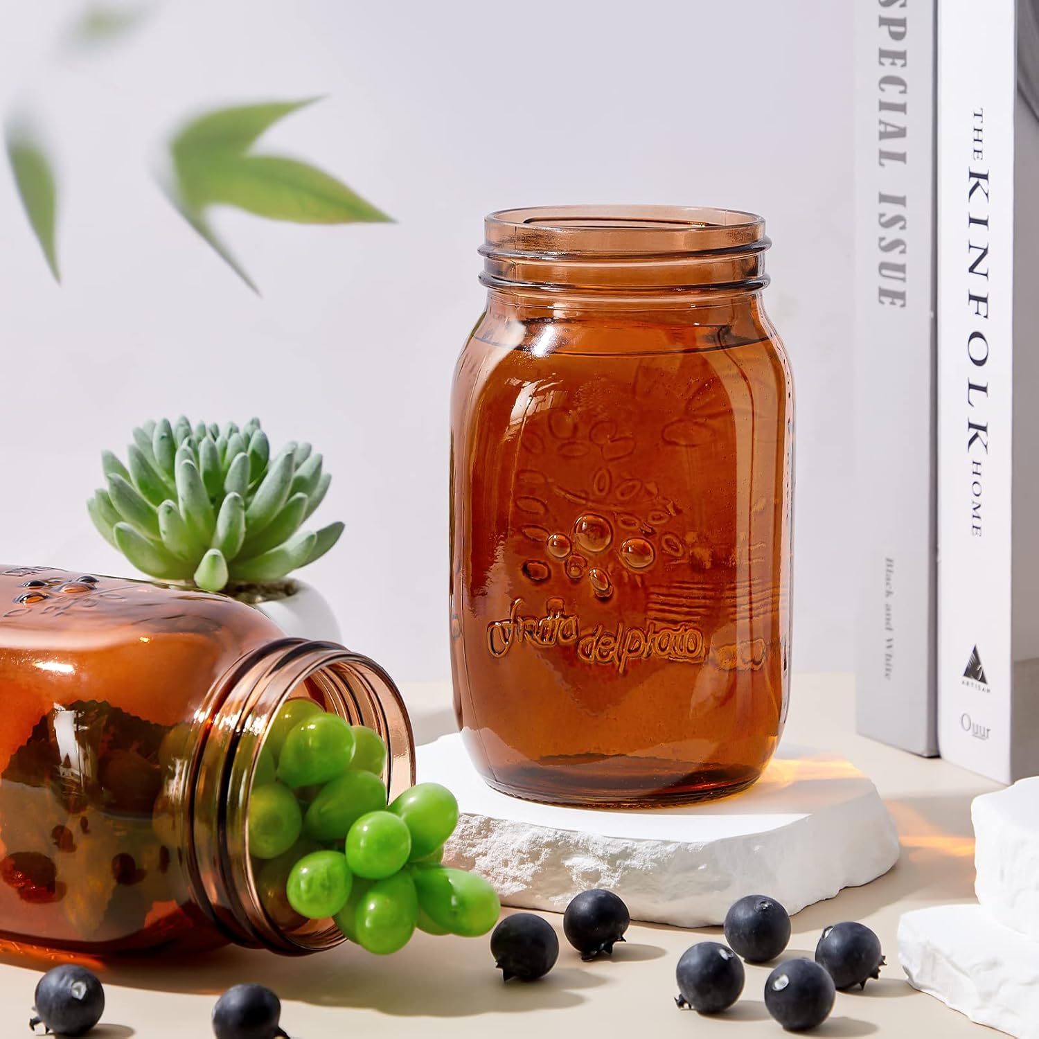 12 Pcs Bulk Amber Mason Jars With Lids 16 Oz Decorative Centerpieces Glass Pint Canning Containers Regular Mouth For Flower Food Storage Wedding Halloween Christmas Diy Crafts