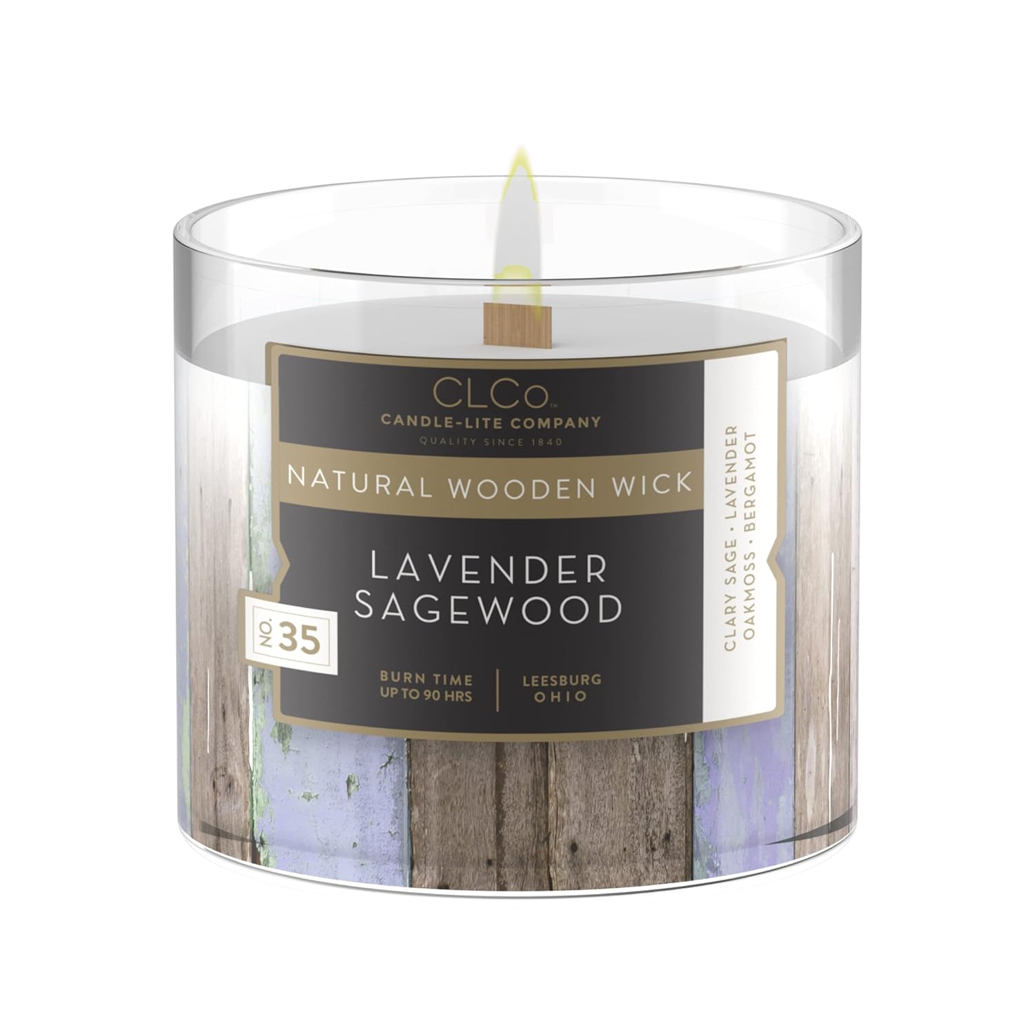 Clco. By Company Scented Candles, Lavender Sagewood Fragrance, One 14 Oz. Single Wooden Wick Aromatherapy Candle With 90 Hours Of Burn Time, White Color