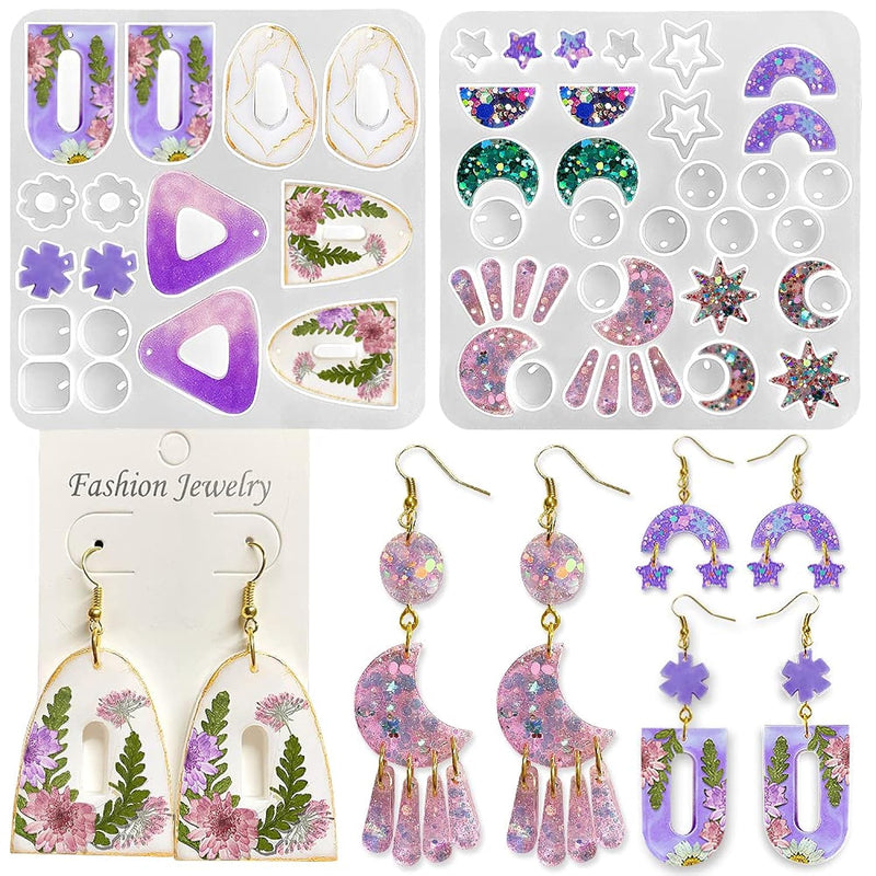 Multi Piece Dangle Earrings Silicone Mold, Geometric Moon With Connector Earrings Resin Molds, Jewelry Casting Molds For Epoxy Resin