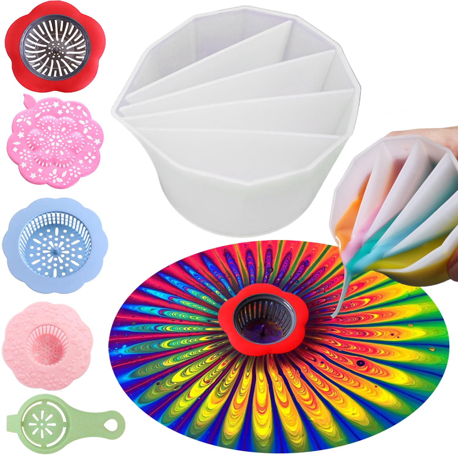 6Pcs Acrylic Pouring Strainers, Paint Pouring Cups, Plastic Flower Strainers Silicone Pouring Drain Basket For Diy Pouring Acrylic Paint And Creating Unique Patterns Art Drawing