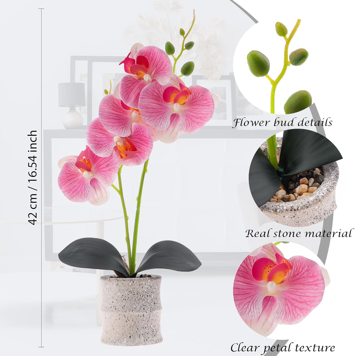 16.5 Inch Pink Fake Orchids Flowers In Pot Artificial Orchid Flowers Potted Plant Phaleanopsis Bonsia Faux Flower Decoration For Home Table Office Arrangement Centerpiece Living Room Decor