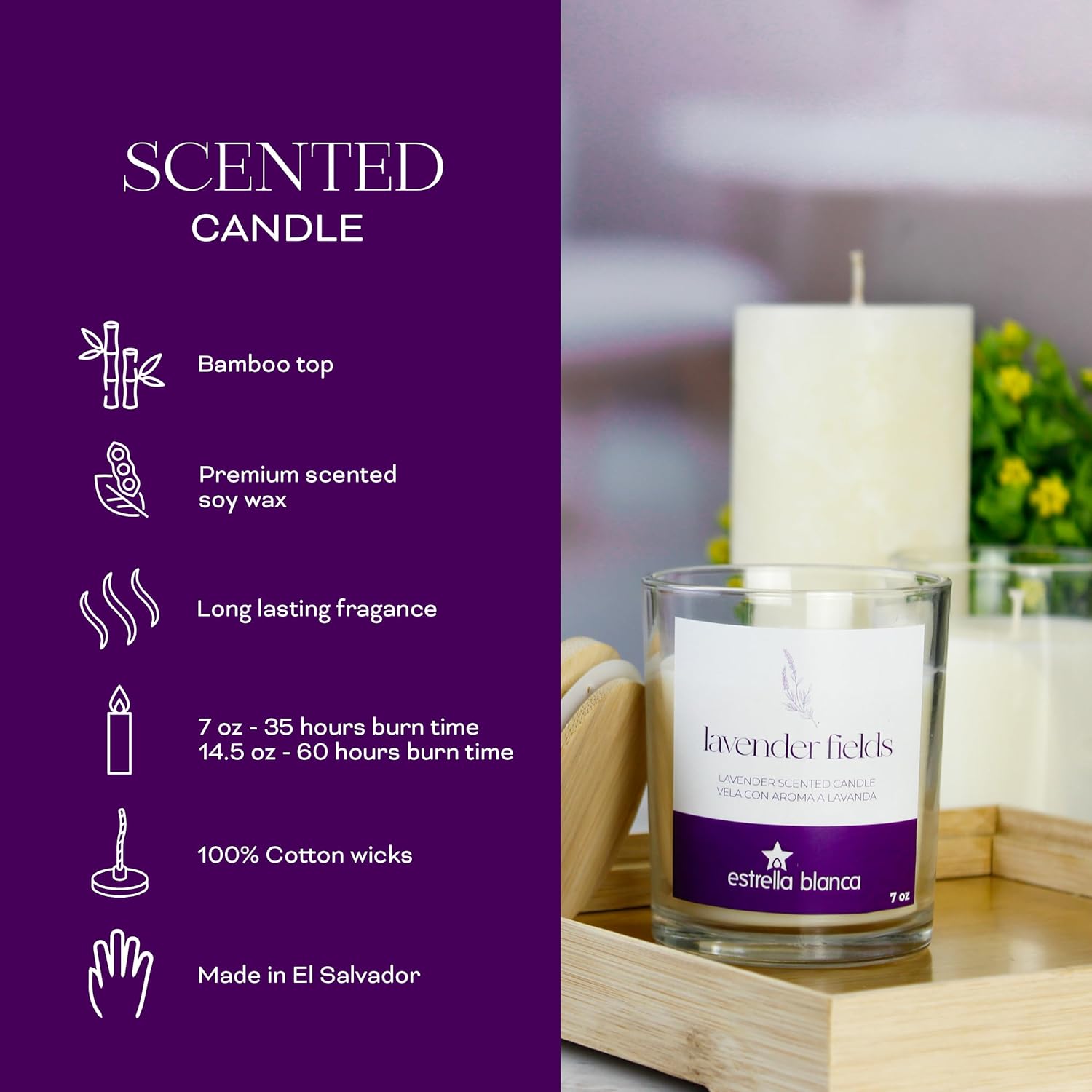 Lavender Fields Candle 7Oz – Best Smelling Soy Candle, Non Toxic, Long Lasting, Gift For Women, Natural Soy Wax, Home Decor & Spa Ambience, Aromatherapy, Relaxing Home Scent