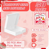 50 Pcs Valentines Day Mini Pizza Boxes Bulk 3.5 * 3.5 * 0.8 Inch White Pizza Boxes With Stickers For Christmas Party Favors Diy
