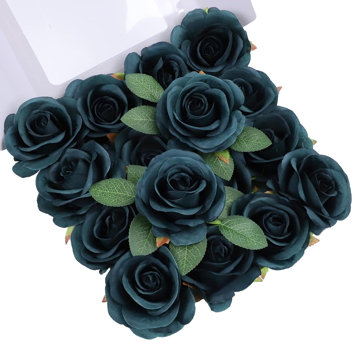 Artificial Flower Fake Rose Silk Rose 16Pcs Real Looking Fake Flowers With Stems For Diy Wedding Bouquets Tables Centerpieces Floral Arrangements Festival Decoration (Peacock Green)