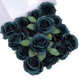 Artificial Flower Fake Rose Silk Rose 16Pcs Real Looking Fake Flowers With Stems For Diy Wedding Bouquets Tables Centerpieces Floral Arrangements Festival Decoration (Peacock Green)