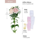Wedding Chair Decorations Set Of 10 Aisle Artificial Flowers White Pink Rose Garland With Hanging Ribbons For Ceremony Reception Church Pew Arrangement Party Wedding Aisle Decor