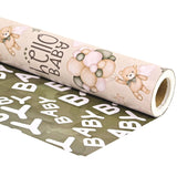 Reversible Baby Shower Wrapping Paper Roll Baby Gift Wrap With Green Brown Bear Balloons And Baby Words Pattern For Girls Boys Wedding Neutral Baby Shower Birthday Party - Total 28.5Sq.Ft