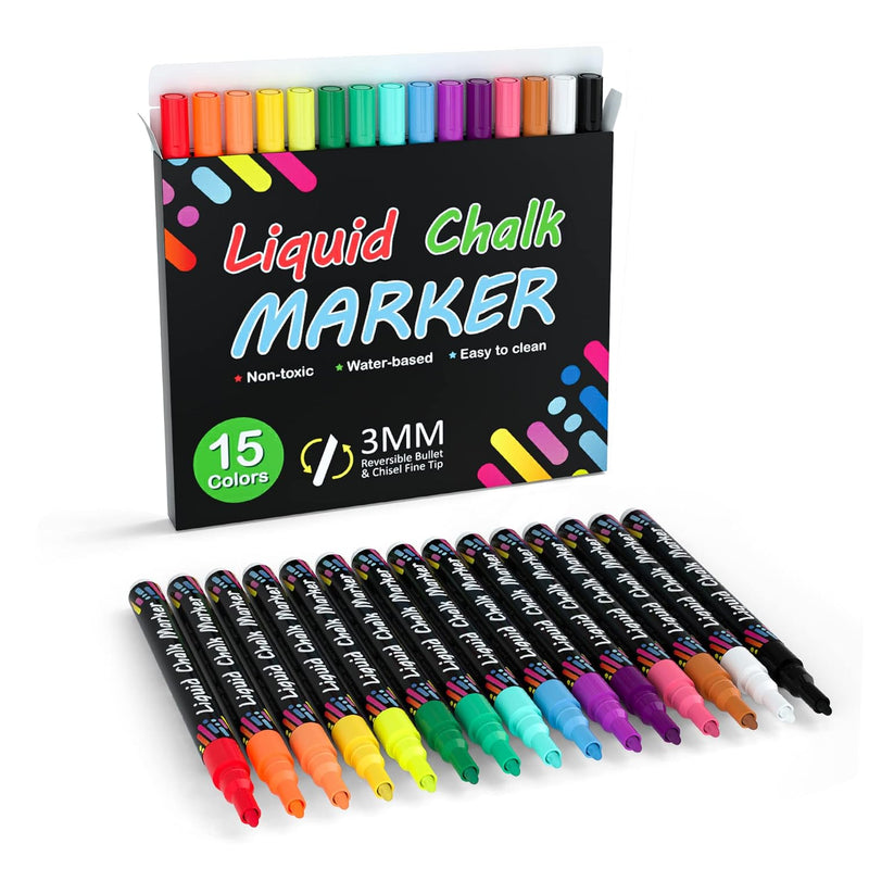 Chalk Markers, 15 Vibrant Colors Liquid Chalk Markers Pens For Chalkboards, Wi