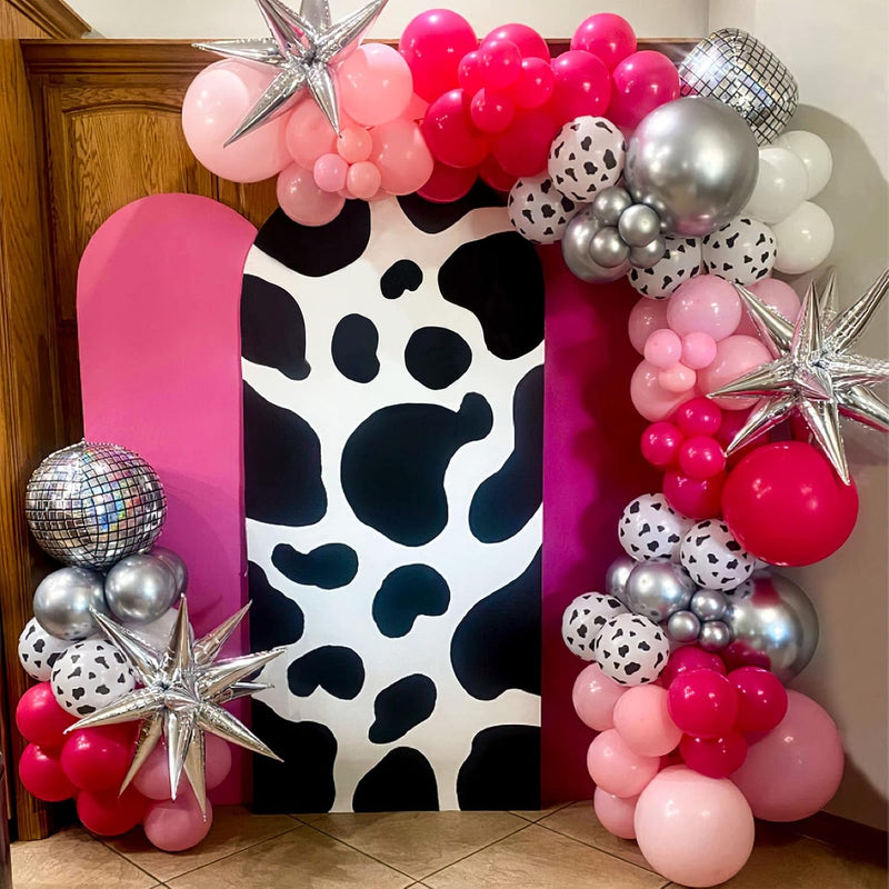 Western Cowgirl Balloon Garland Arch Kit, 148Pcs Rose Pink Silver Ball